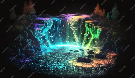 Premium Ai Image A Rainbow Waterfall In The Dark