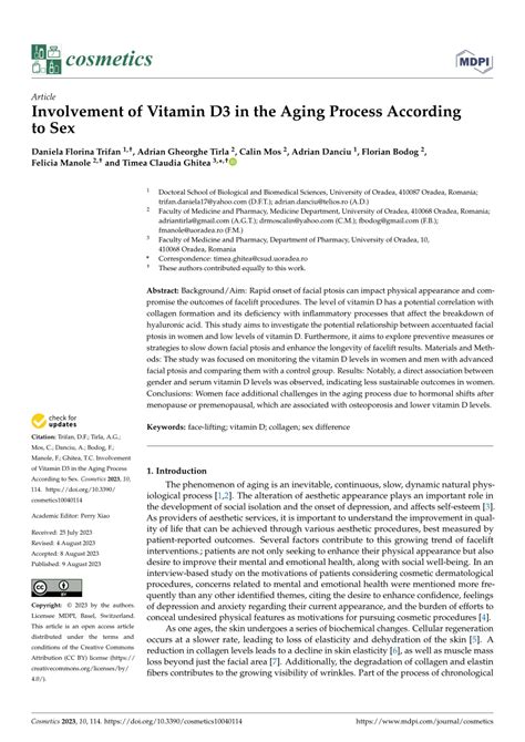 Pdf Involvement Of Vitamin D In The Aging Process According To Sex
