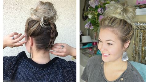 Upside Down Dutch Braid With A Messy Bun Youtube