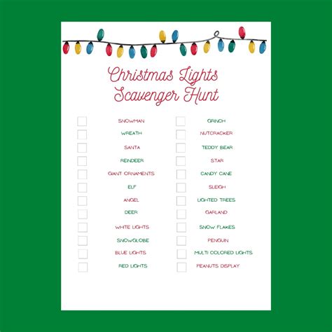 christmas light scavenger hunt free printable 2
