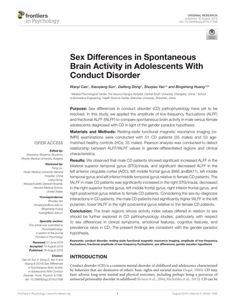 PDF Sex Differences In Spontaneous Brain Activity In Adolescents With