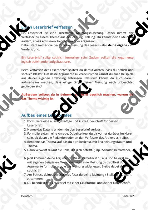 Beispiele Für Einen Leserbrief