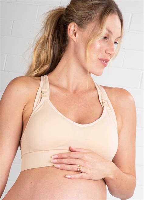 Queen Bee Alaia Racerback Maternity Nursing Crop Bra In Nude