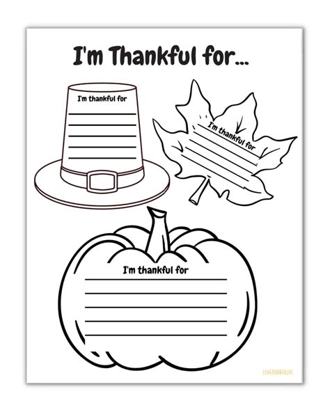 FREE I'm Thankful For Printable and Worksheets for Kids
