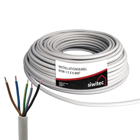 siwitec NYM-Kabel, NYM-J 5x6 mm², 3 m Kabelring, Stromkabel ...