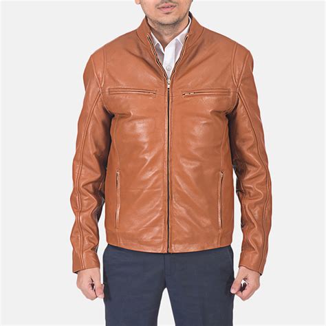 Mens Ionic Tan Brown Leather Jacket