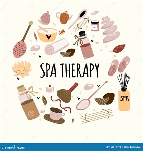 Doodle Set Of Hand Drawn Spa Elements With Typography For Aroma Therapy