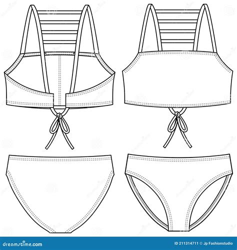 Niñas Bikini Moda Plana Sketch Plantilla Traje De Baño Técnica Moda