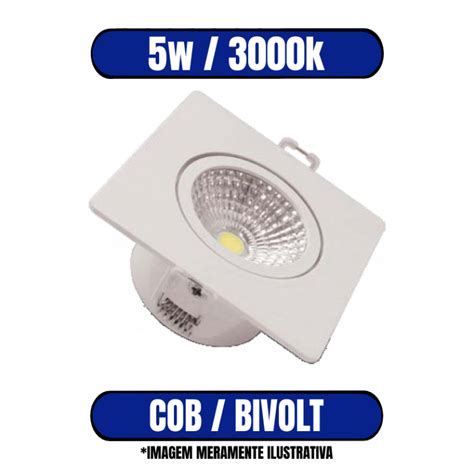 Spot Led De Embutir Quadrado 5w Cob 3000k Ctb