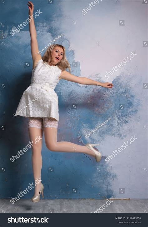 Long Legged Blonde Photomodel White Minidress Stock Photo Shutterstock