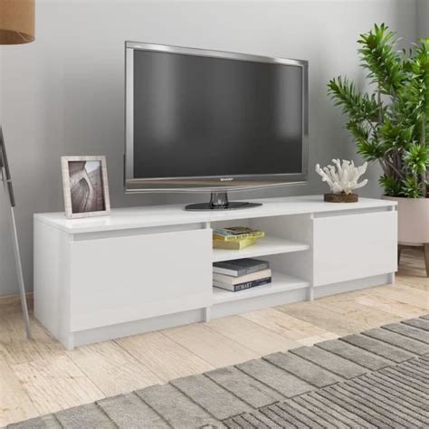 Elegant Meuble TV Blanc brillant 140x40x35 5 cm Aggloméré Bonne vie