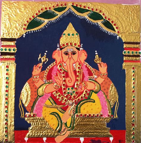 Lord Ganesha Tanjore Painting By Aarthii Deenadayalan