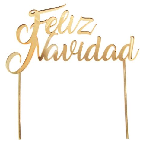 Topper Feliz Navidad Acrílico Dorado Efecto Espejo 18 Cm