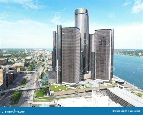 Drone View Of The Detroit Marriott Skyscraper Tower At The Renaissance