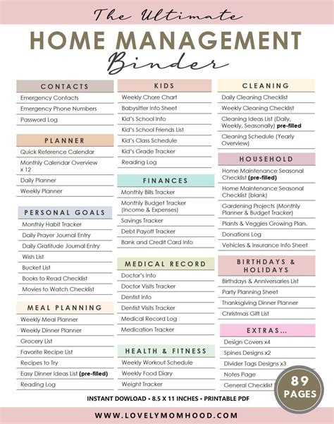 Household Organization Binder Printables Essential Home Management