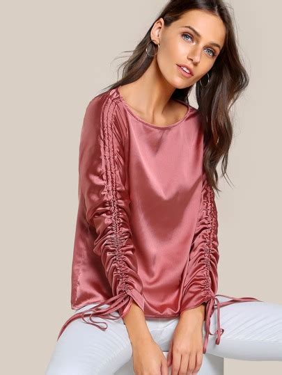 Satin Shirred Sleeve Blouse Shein Sheinside