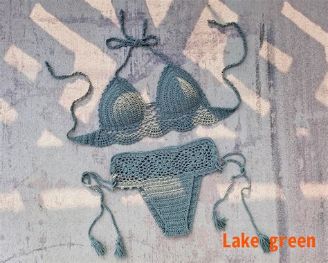 Hand Crochet Bikini Lace Top And Tassel Tie Rope High Waist Etsy