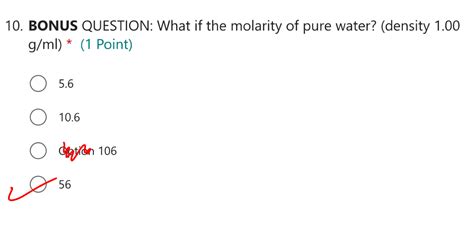 Solved BONUS QUESTION: What if the molarity of pure water? | Chegg.com