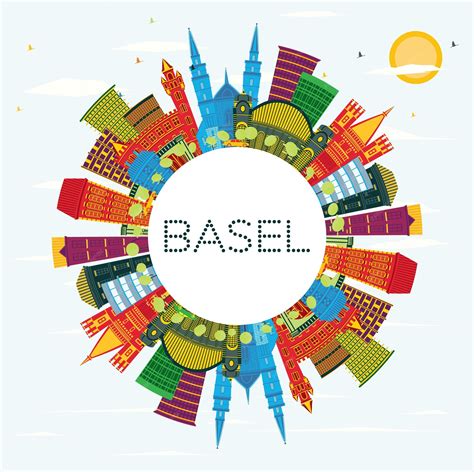 Premium Vector | Basel switzerland city skyline with color buildings