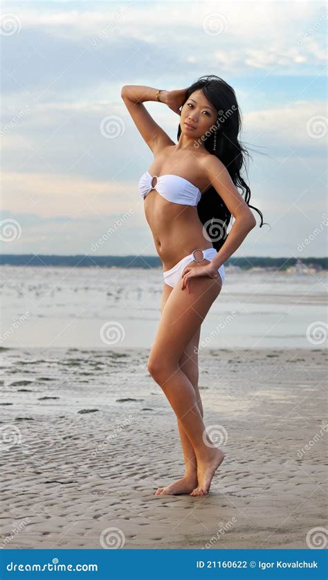Asian Woman In White Bikini Stock Photo Image Of Beach People
