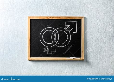 Small Blackboard With Drawn Gender Symbols Sex Education Stock Image Image Of Health Black