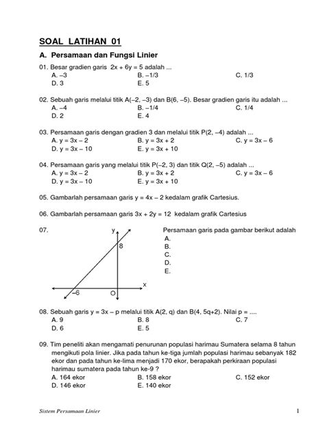 02 Latihan 01 Persamaan Dan Fungsi Linier Pdf