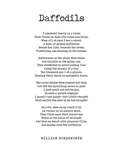 Daffodils William Wordsworth Poem Literature Typewriter Print 2