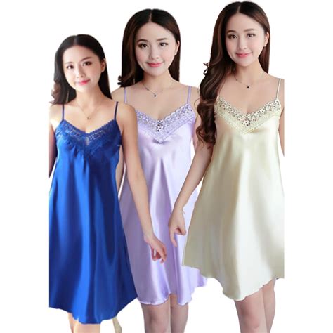 ReadyStock Loveena Satin Spaghetti Strap Dress Nightie Sleepwear Lingerie PM Colours