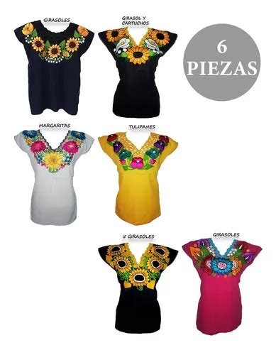 Lote 6 Blusa Bordada Artesanal Mediana Chica Mexicana