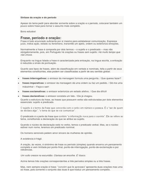 Sintaxe Da Oracao E Do Periodo - Sintaxe Da Oração e Do Período | PDF