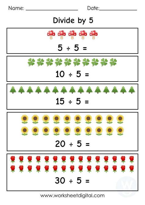 Dividing By 5 Worksheets