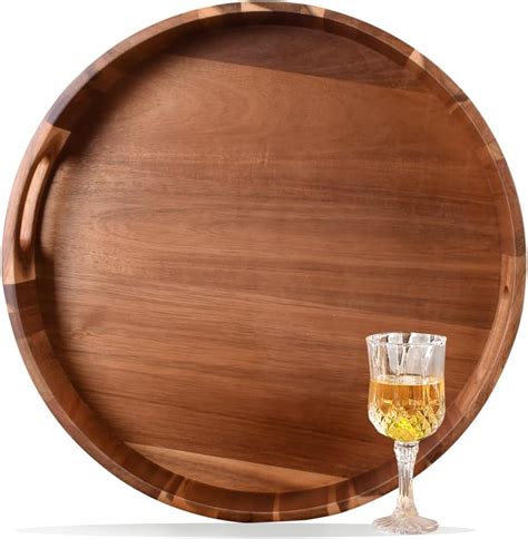 Amazon Round Serving Tray In Acacia Wood 15 7 Inch Wooden Food