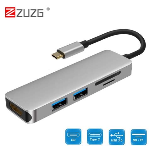 Zuzg Thunderbolt 3 Hub Usbc Dock Usb Type C To Hdmi Usb3 0 Cable Tf Sd Card 5in1 Adapter