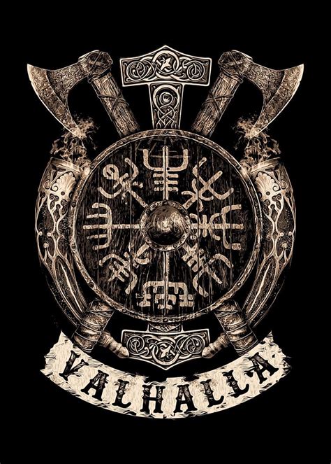 Viking Vegvisir Shield Poster By Eltorofx Displate Thor Hammer