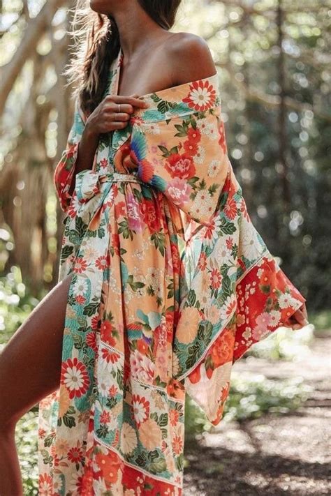 Boho Kimono Boho Summer Kimono Dress Bohemian Women Long Etsy