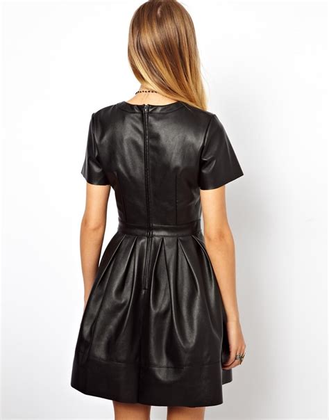 Asos Asos Skater Dress In Leather Look In Black Lyst