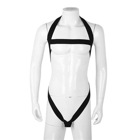 IEFiEL Mens Male Lingerie Halter Hollow Out Elastic Strap Bodysuit