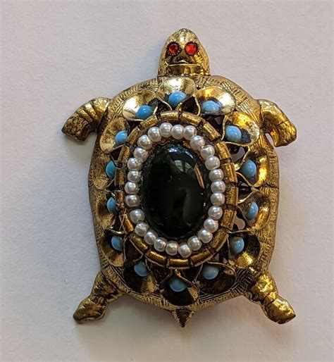 Rare Vintage Turtle Brooch Mod Mid Century Gem