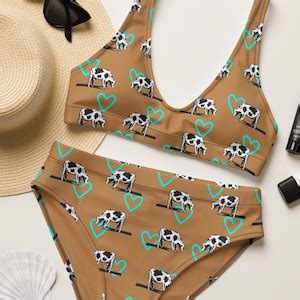 Western COW BIKINI Recycled High Waisted Bikini Cow SWIMSUIT Etsy