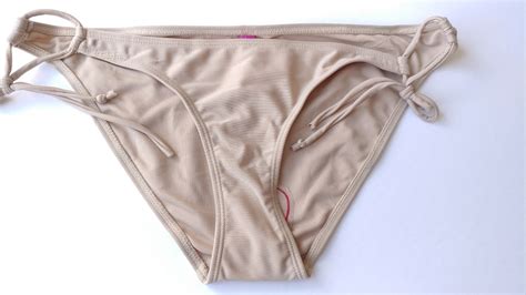 Multi Stripe Bralette Bikini Top With Beige String Bikini Bottom Size L Property Room