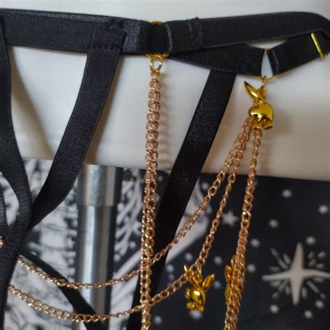 Yandy Intimates Sleepwear Playboy X Yandy Chain Bikini Lingerie Size M Black With Gold