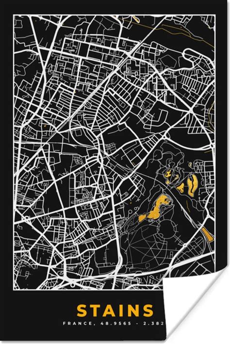 Poster Plattegrond Stains Kaart Frankrijk Stadskaart 80x120