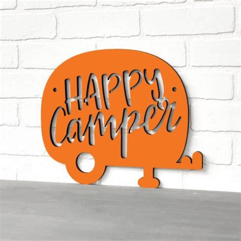 Spunky Fluff Happy Camper Decorative Wooden Sign Orange Small Small Kroger