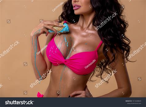 Beautiful Sexy Brunette Pink Bikini Holds Stock Photo Shutterstock