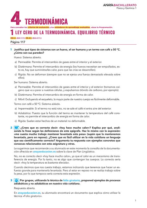 Unidad 4 Termodinamica Física Y Química 1 1 Ley Cero De La TermodinÁmica Equilibrio TÉrmico