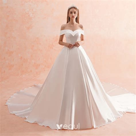 Simple Ivoire Robe De Mariée 2019 Princesse De l épaule Manches Courtes