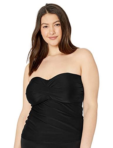 Catalina Womens Plus Size Twist Front Bandeau Tankini Swimsuit Black 2x