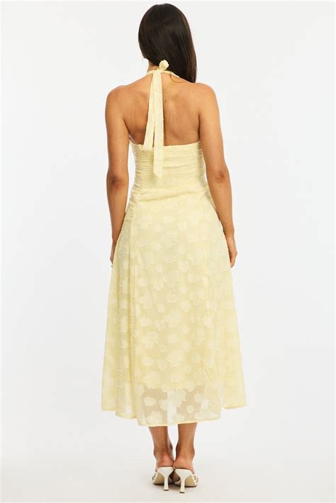 Yellow Halter Neck Midi Dress | Ally Fashion