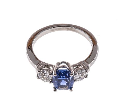 Cornflower Natural Blue Sapphire Diamond Three Stone Engagement Ring At