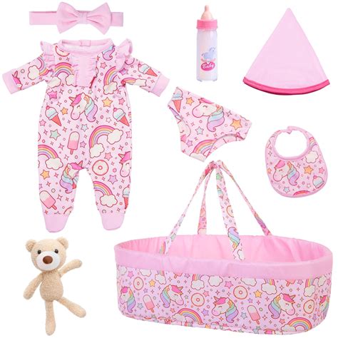 K.T. Fancy 8 Pcs Baby Doll Clothes with Bassinet for 17-22 inch Baby ...
